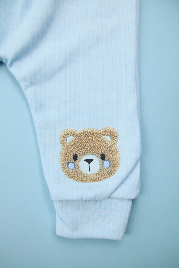 Sevimli Ayıcık Ve Kedi Nakışlı 3 lü Bebek Zıbın Takımı - 3