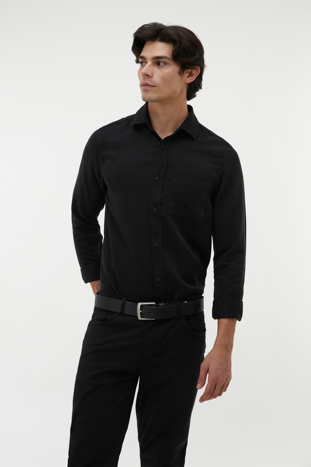 REGULAR FIT TEK CEPLİ UZUN KOLLU GÖMLEK - 1