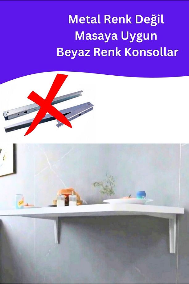 45x 72 cm Mdf Lam 4 Köşesi Oval Duvara Monte Kırma Katlanır Yemek Mutfak Masası - 6
