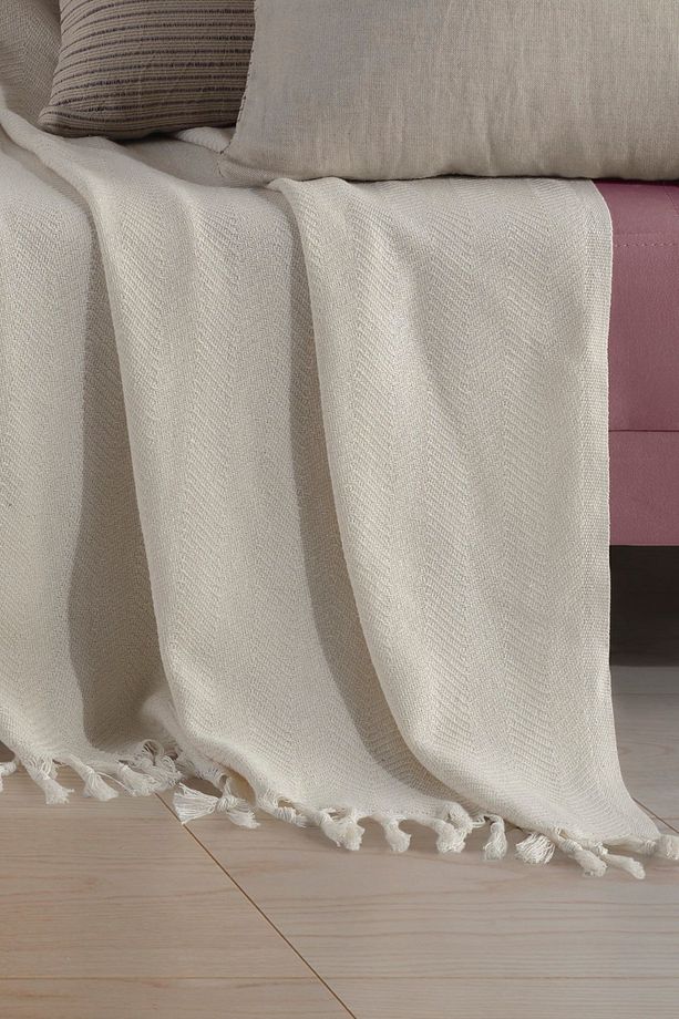 Natural Ekru Koltuk Örtüsü | Koltuk Şalı 180x210 Pamuk - 2