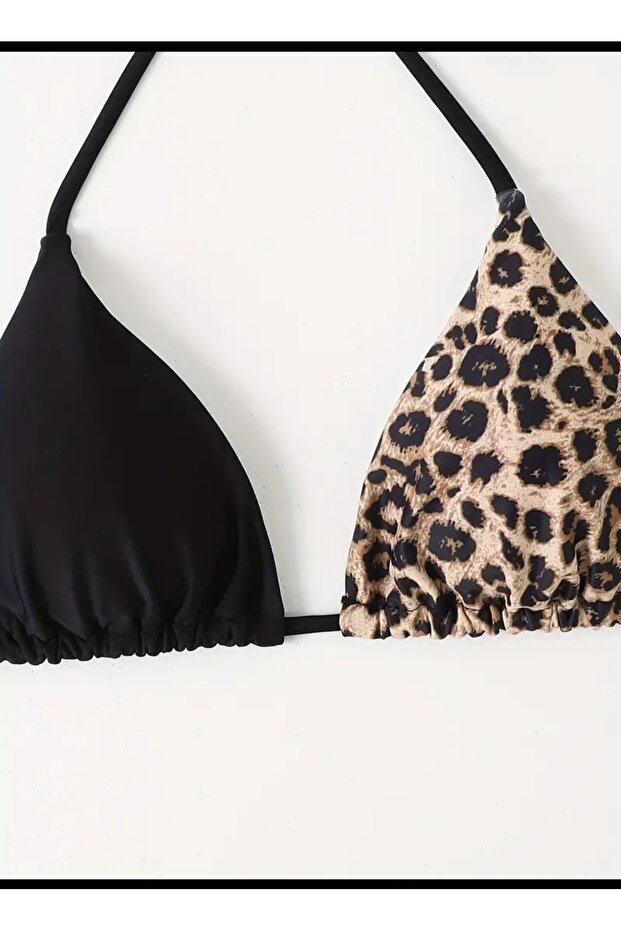 Leopar çift renk bikini üstü - 2