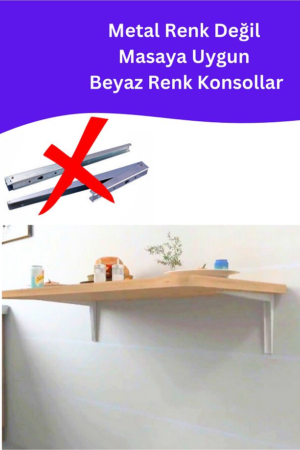 45x 72 cm Mdf Lam 4 Köşesi Oval Duvara Monte Kırma Katlanır Yemek Mutfak Masası - 6