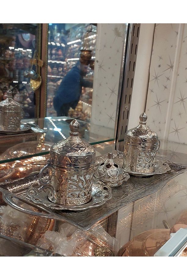 Bakır Fincan Takımı 2 Kişilik-bakır Osmanlı Desenli Türk Kahvesi Tepsi Lokumluk Kahve Fincanı Seti - 7