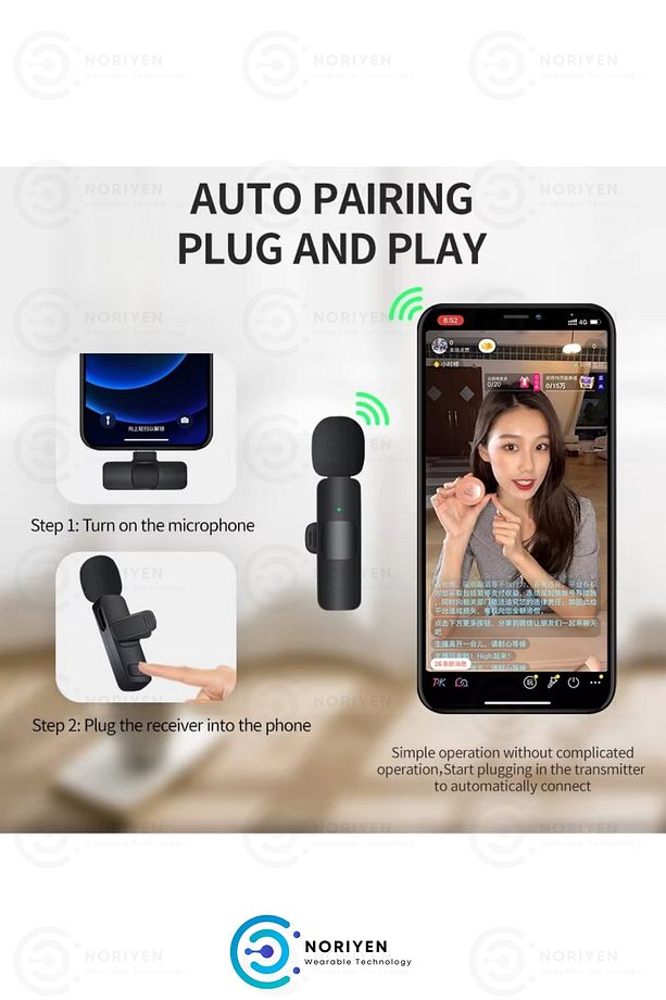 iPhone İçin Pro Model Kablosuz 2'li Yaka Mikrofonu Influencer Youtuber Tiktok 2 Adet Mini Mikrofon - 4