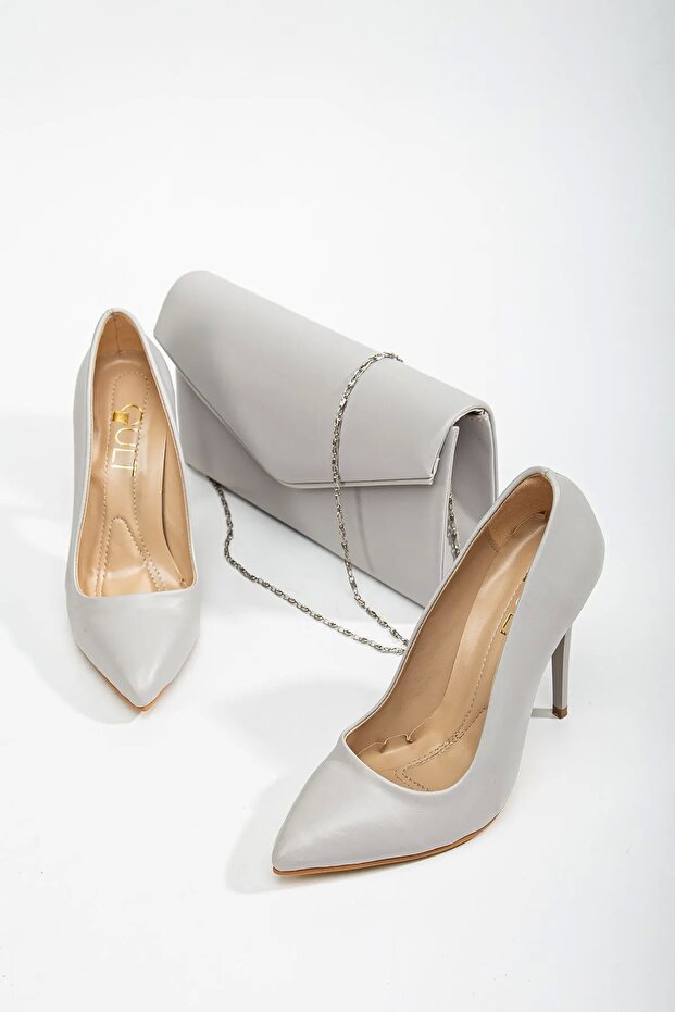 Women's Thin High Heels Stiletto and Bag Set Gray