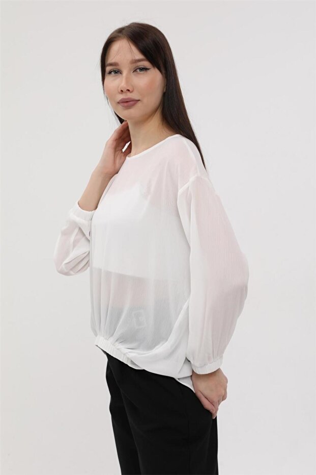 Ense Düğmeli Şifon Bluz - 2