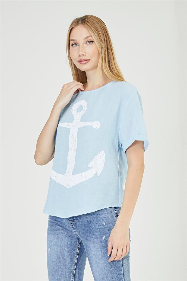 Çıpa Baskılı Bluz - 3