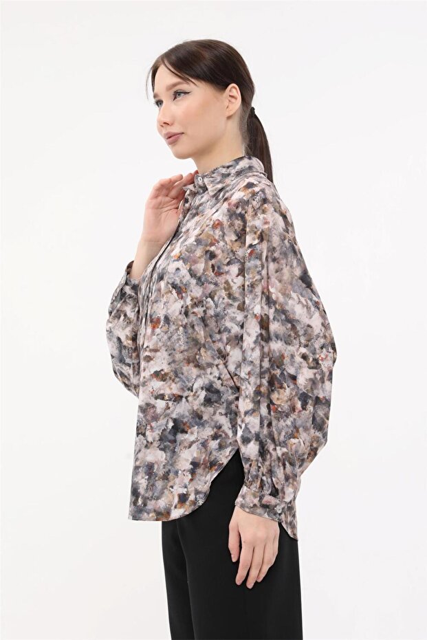 Patterned Bat Cut Shirt - 3