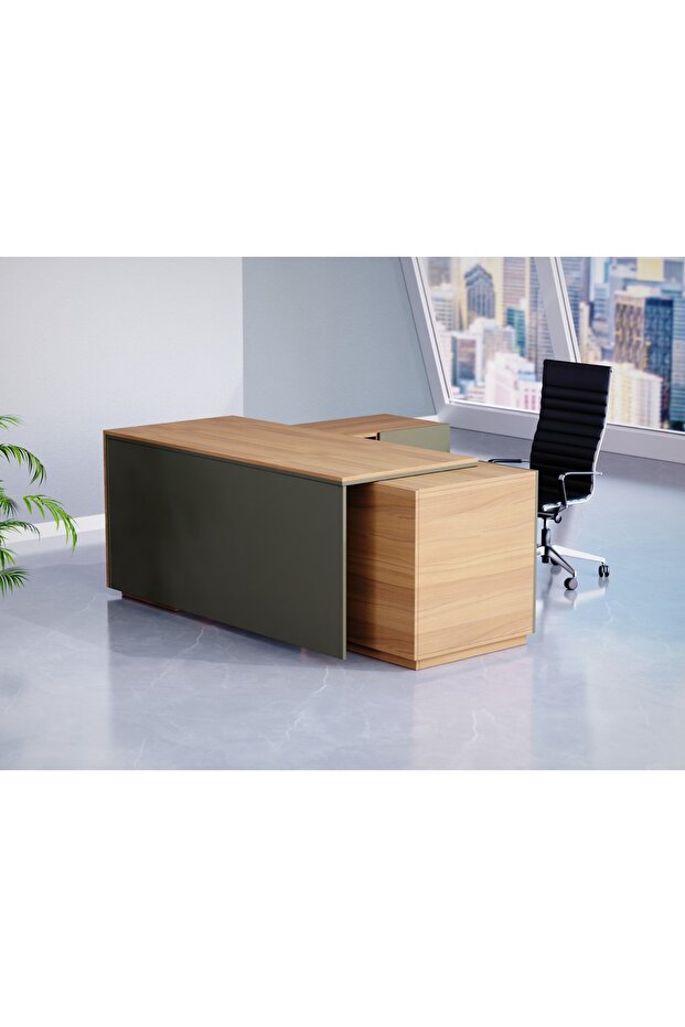 Natural Dijon Walnut-Lava Grey ED3-LSNDW-LG Executive Desk 180 cm