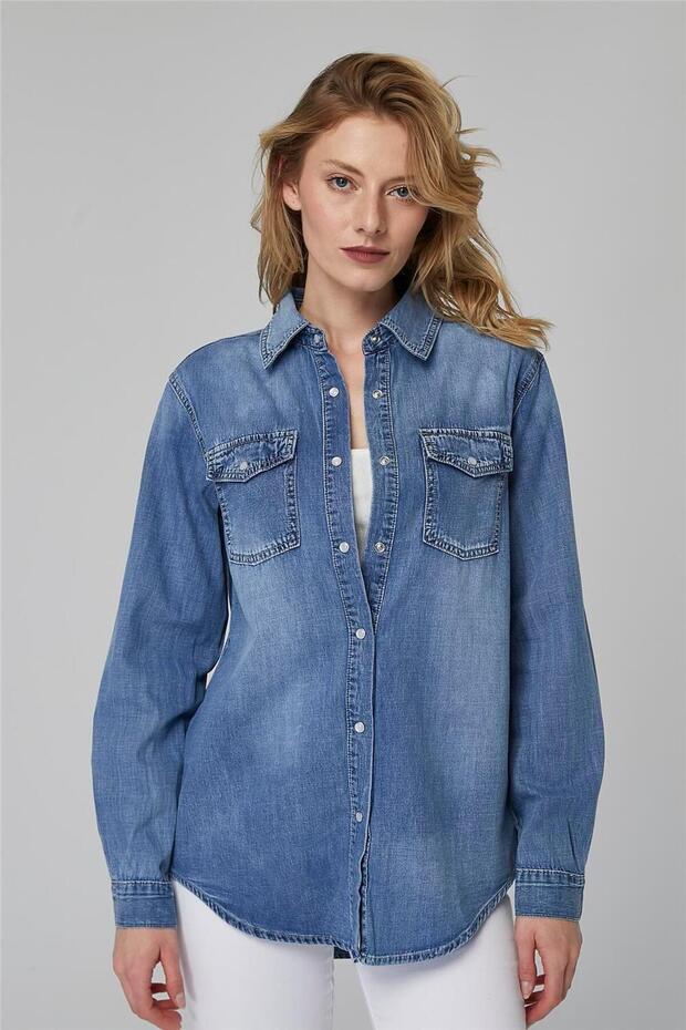 Jean Taşlamalı Gömlek - 1