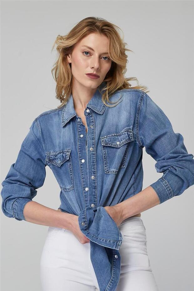 Jean Taşlamalı Gömlek - 3