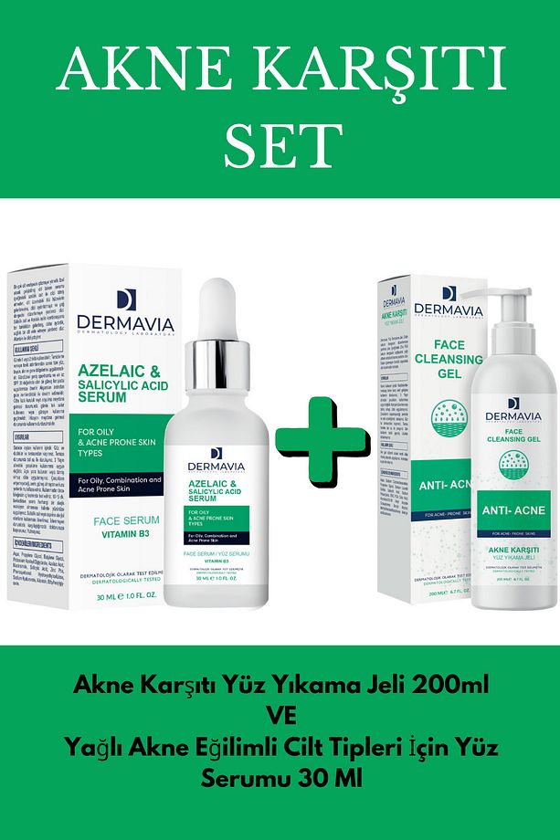 Akne Karşıtı Yüz Yıkama Jeli 200ml ve C Vitamini Serumu 30ml, Yağlı Ciltler için Ideal Set - 1