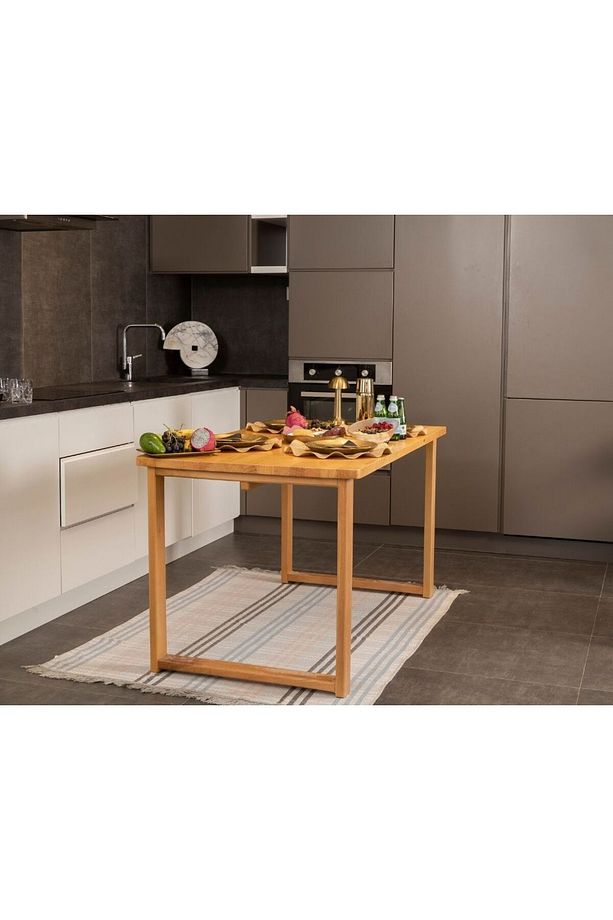 Cheri Medium Doğal Masif Ağacı Mutfak Yemek Masası (1 ADET MASA) 80x140 Cm - 1