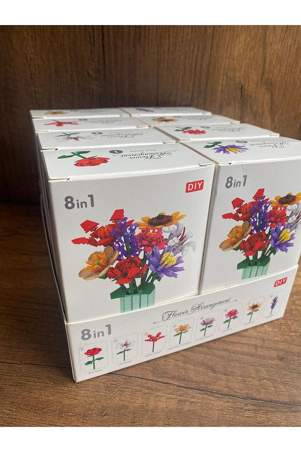 Bahçe Çiçek Yapım Seti Yapı Blokları Yapboz Bul Tak Puzzle Eğitici Oyuncak Toplam 8 Kutu Çiçek Seti - 1