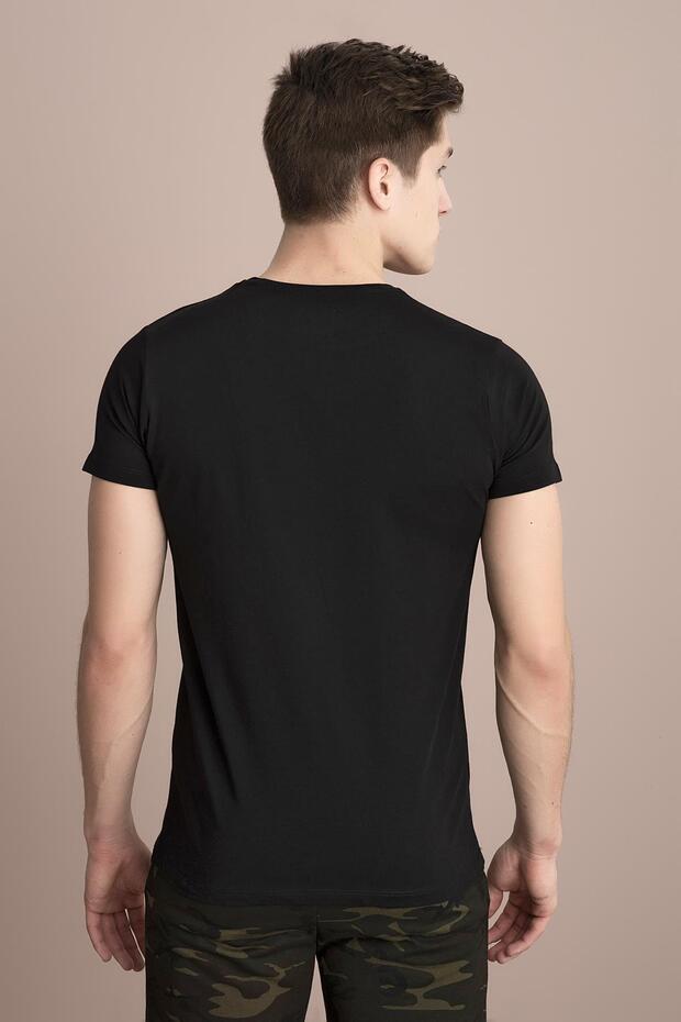 Erkek Siyah Bisiklet Yaka Basic Tişört - 7