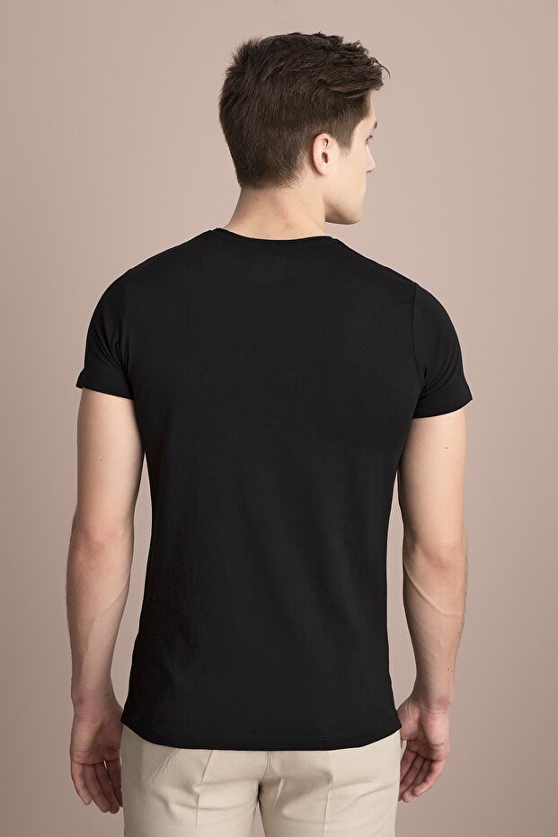 Erkek Siyah Bisiklet Yaka Basic Tişört - 6