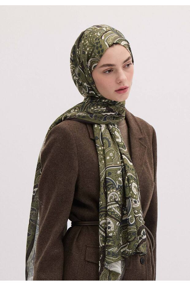 Green Siara Patterned Shawl - 5