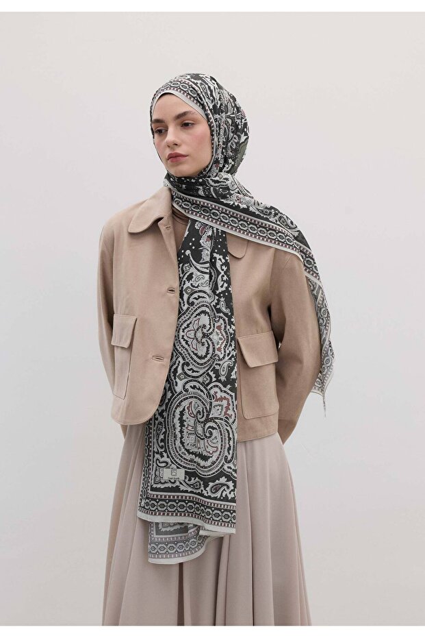 Anthracite Lena Patterned Shawl - 1