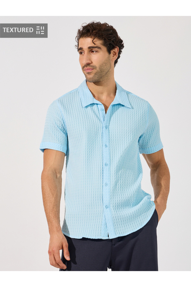 Waffle Texture Regular Fit Collared Shirt
