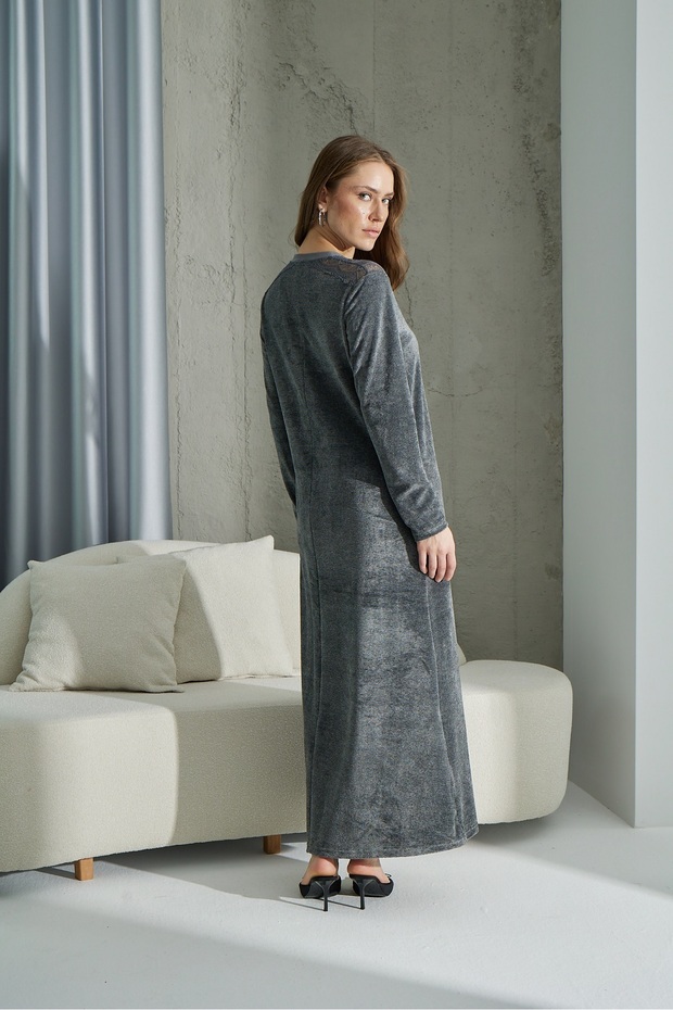 15312  KADİFE UZUN ELBİSE - 3