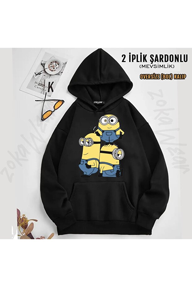 سويت شيرت بغطاء للرأس مطبوع عليه Minions (2 خيوط)