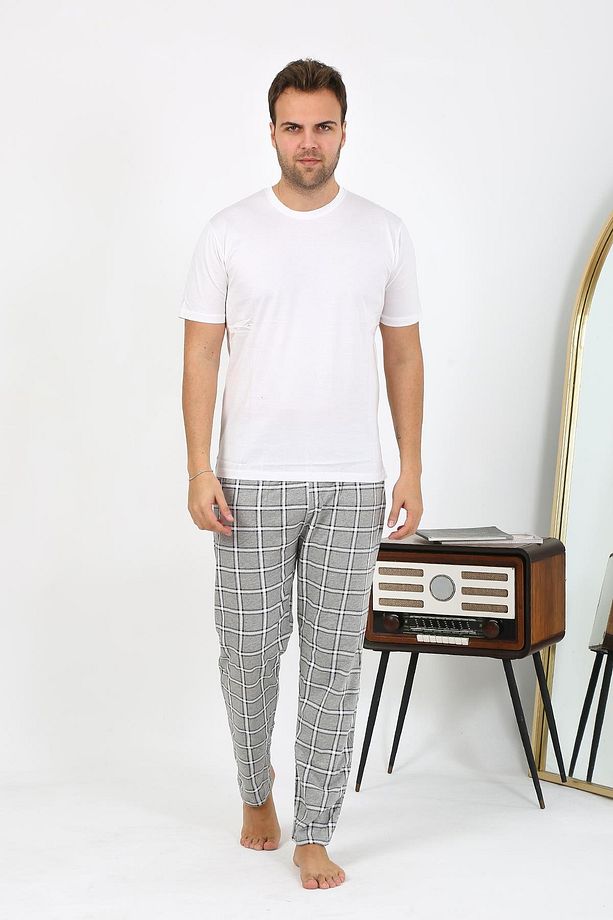 Erkek Ekoseli Desen Penye Tek Alt Pijama 27540 Gri - 2