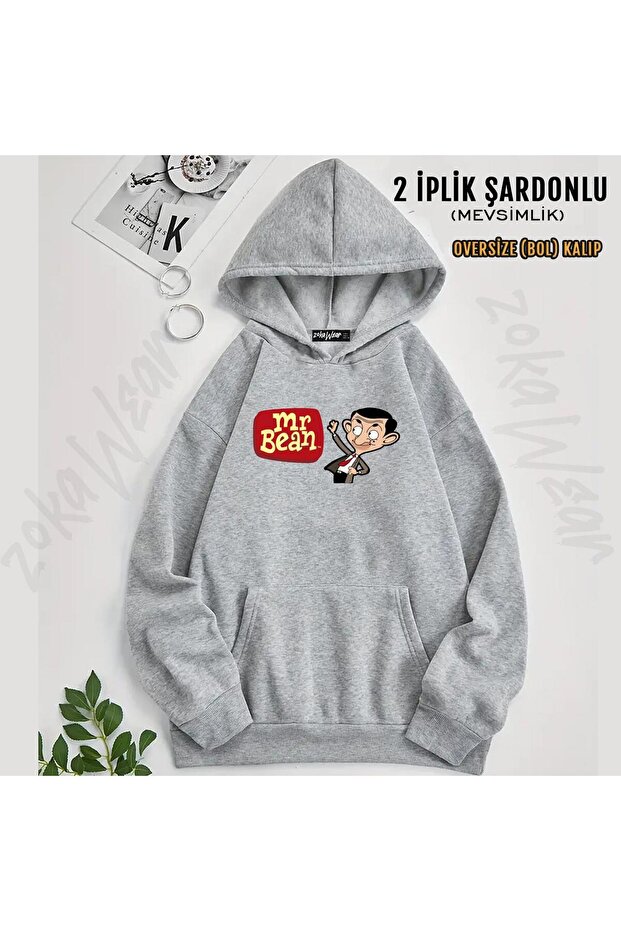 Mr. Bean B Printed Hooded Oversize Sweatshirt (2 Thread)