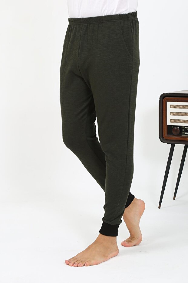 Erkek Pamuk Tek Alt Pijama Haki 27551 - 4