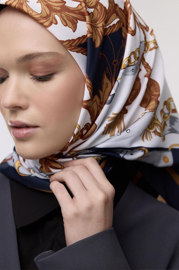 Desenli Twill İpek Eşarp Monika - 5