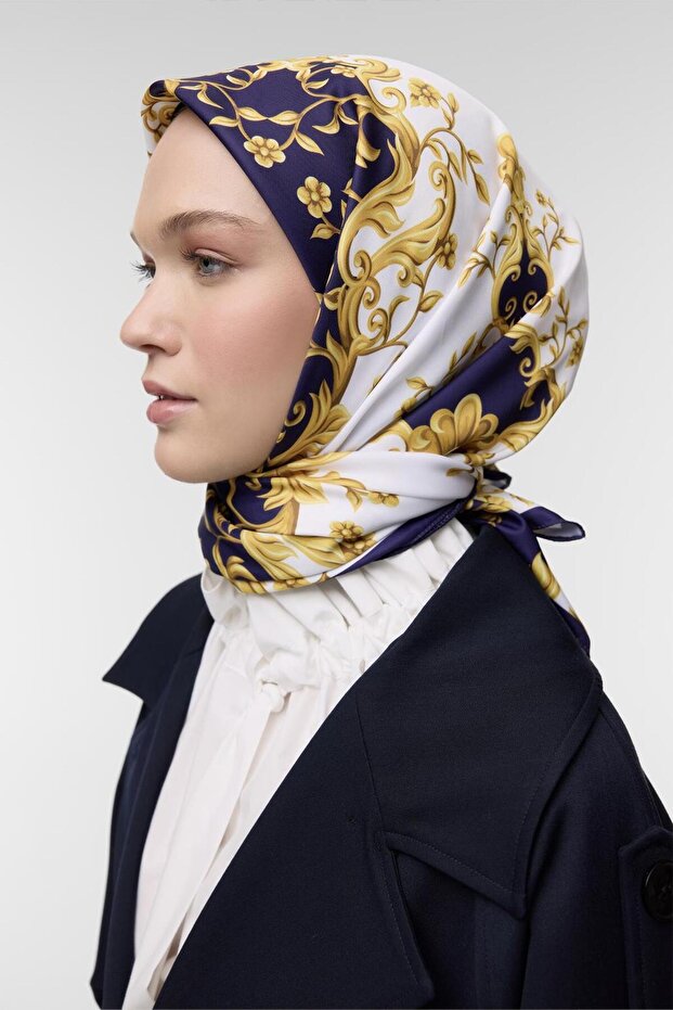 Desenli Twill İpek Eşarp Lea - 5