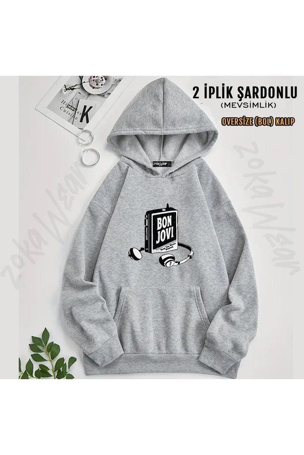 Bon Jovi Black Music Printed Hooded Oversize Sweatshirt (2 Thread)