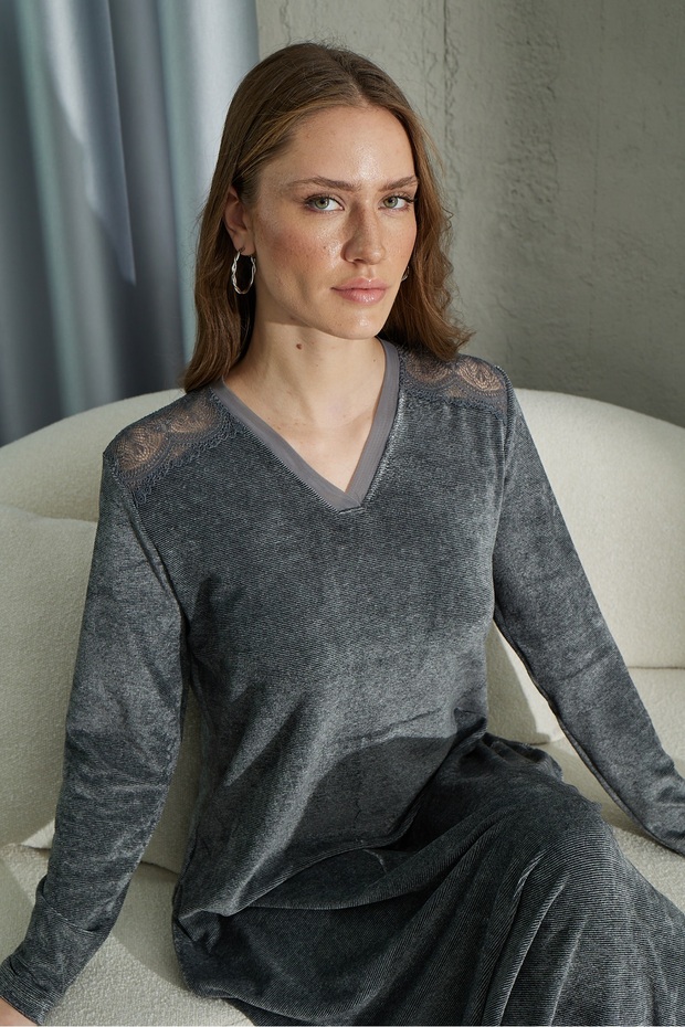 15312  KADİFE UZUN ELBİSE - 2