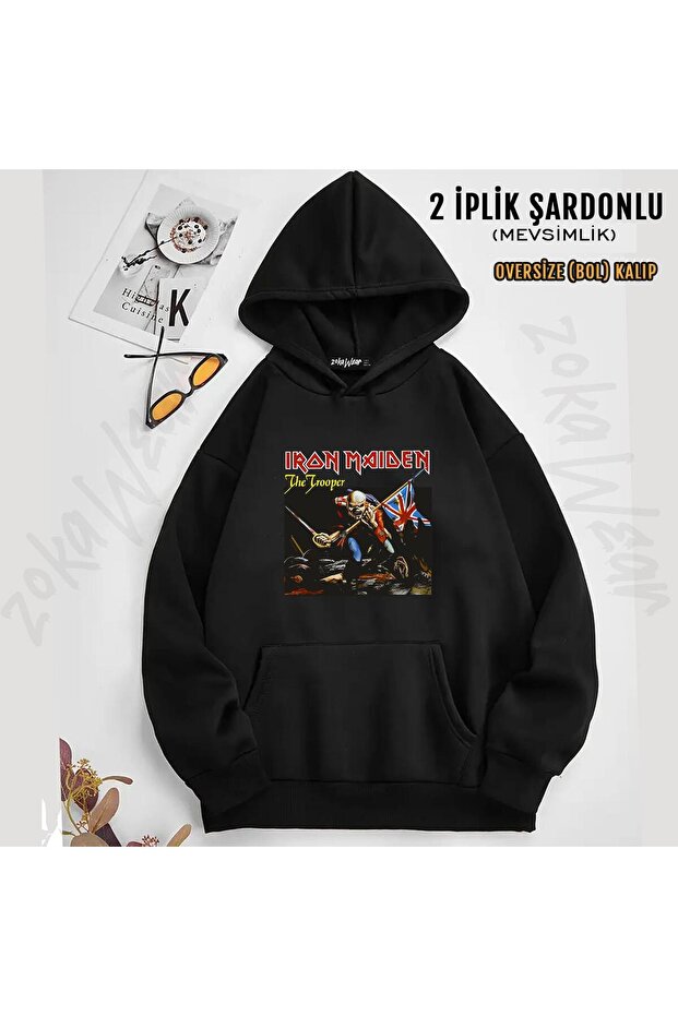 سويت شيرت بغطاء للرأس مطبوع عليه Trooper Iron Maiden (خيطان)