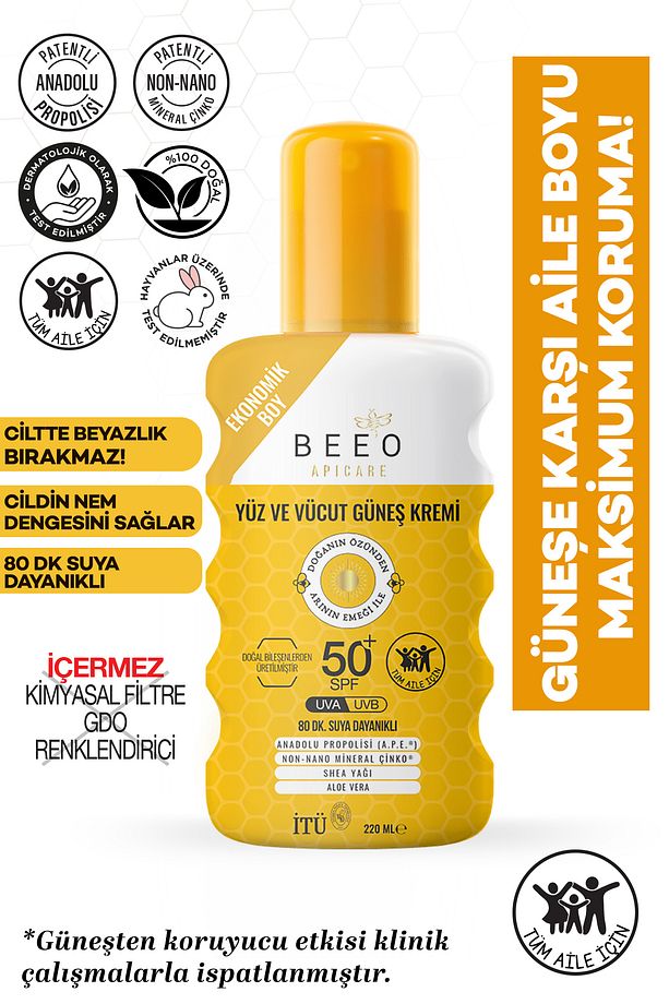 Propolisli Aile Boyu Yüz Ve Vücut Güneş Kremi 50 Spf 220 ml - 1