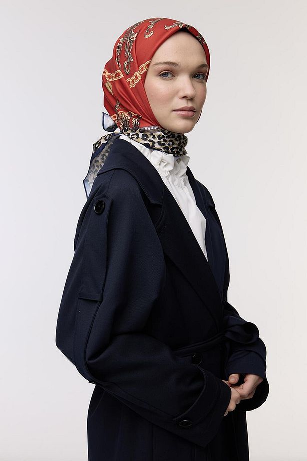 Desenli Twill İpek Eşarp Marcha - 1
