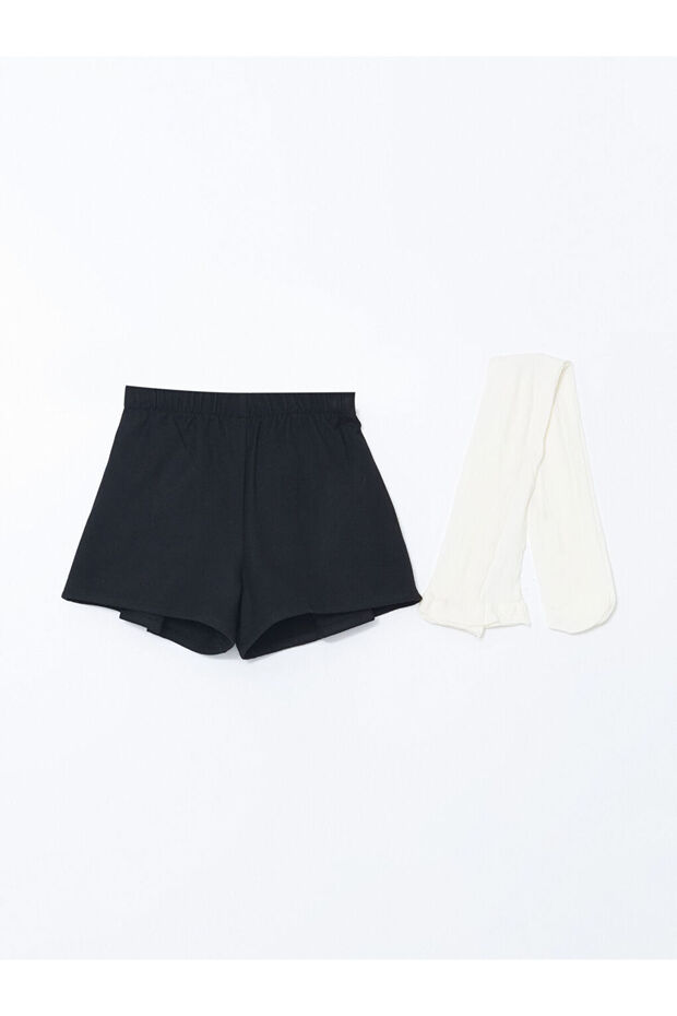 Beli Lastikli Basic  Kız Bebek Şort ve Külotlu Çorap 2'li Takım - 3