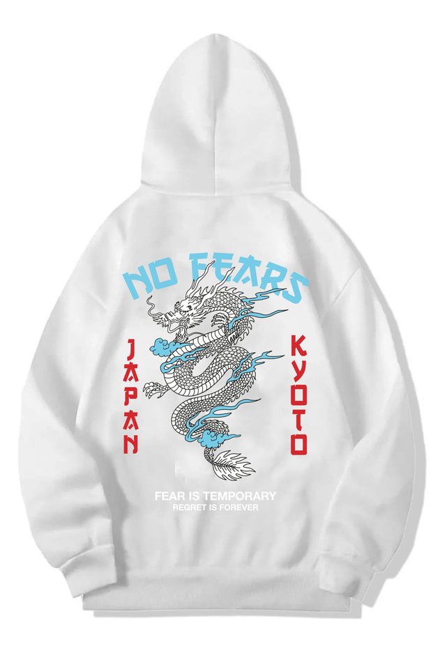 Unisex White Hooded Oversize Nofears Sweatshirt