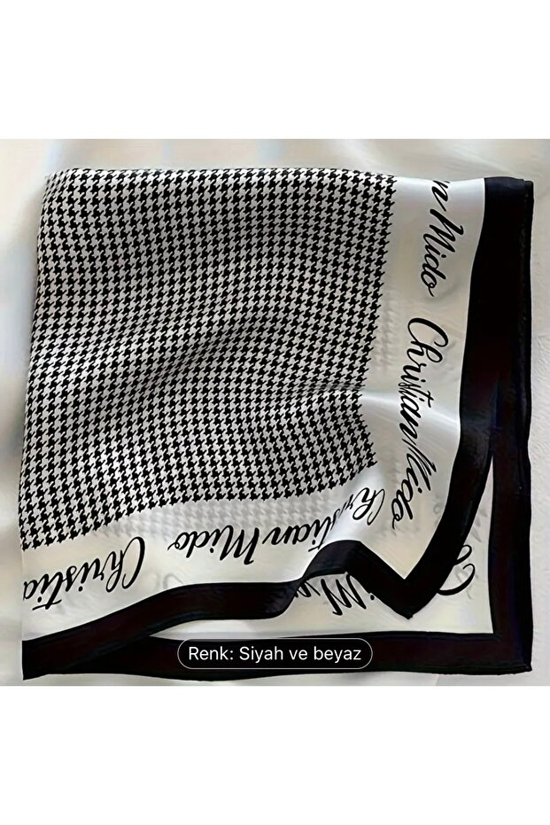 Stylish French Houndstooth Patterned Square Scarf - 2