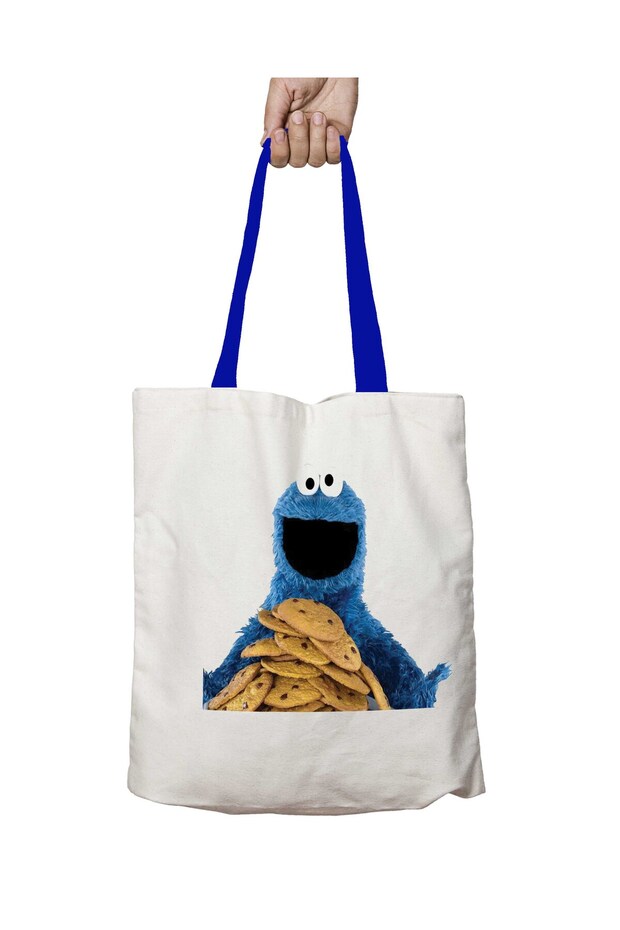 Cookie Monster with Blue Handles Washable Shoulder Bag on the Front