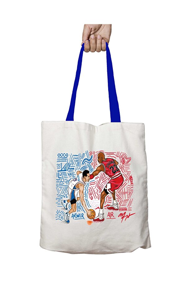 Basketball the Revolution Washable Shoulder Bag with Blue Handles