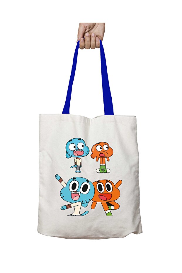 Gumball Cartoon Network Cartoon Animation Washable Shoulder Bag with Blue Handles
