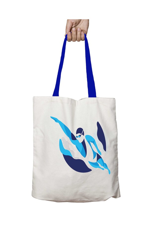 Blue Handle Swimmer Washable Shoulder Bag