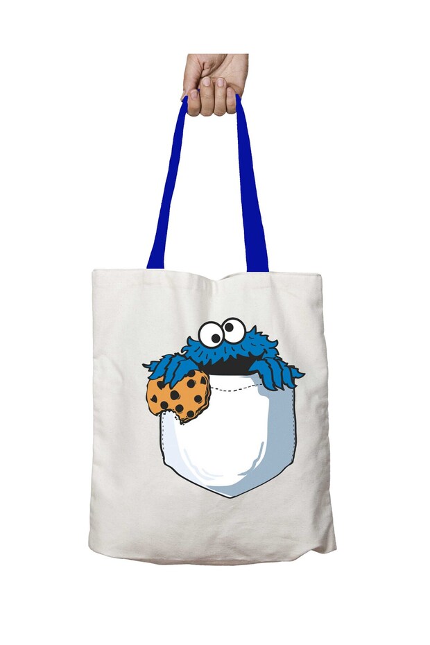 Blue Handle Cookie Monsters Pocket Washable Shoulder Bag