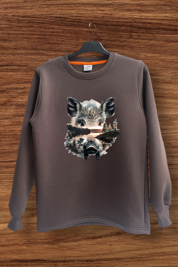 Hunting Hunting Wild Life Pig Printed Cotton Regular Fit Crew Neck Sweatshirt