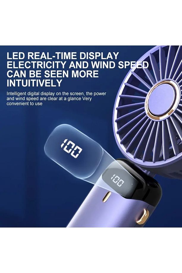LED Ekranlı  El Fanı Taşınabilir Katlanabilir Şarj Edilebilir Kademeli Ayarlanabilir Hız - 4