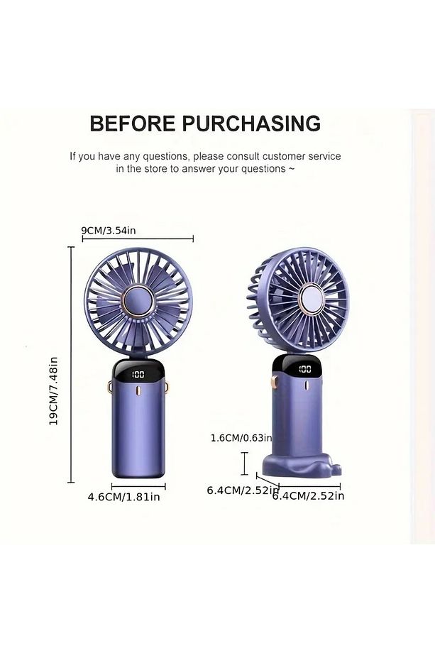LED Ekranlı  El Fanı Taşınabilir Katlanabilir Şarj Edilebilir Kademeli Ayarlanabilir Hız - 5