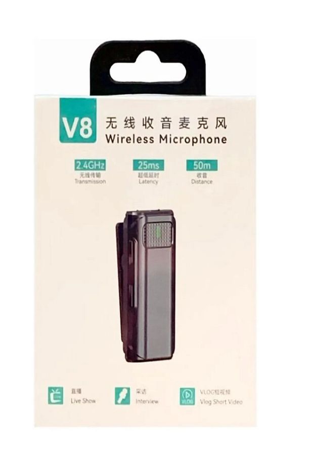 V8 iPhone Lightning Uyumlu Kablosuz Yaka Mikrofonu Klipsli Şarj ve Taşıma Kutulu - 3