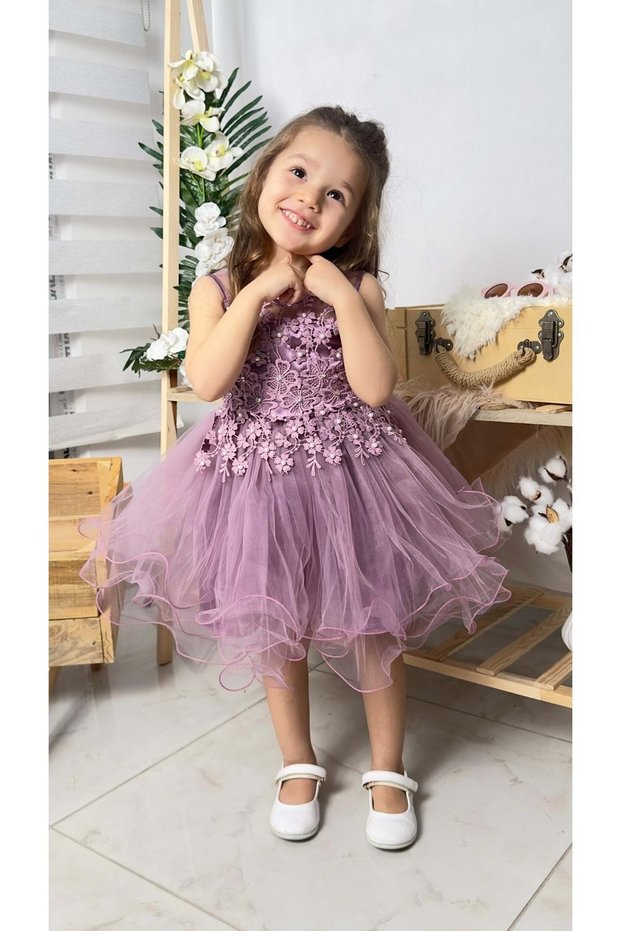 Girl's Daisy Dress with Pearls MNK0585 PURPLE