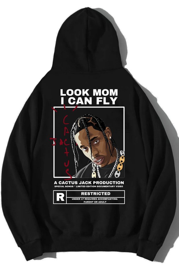 Cactus Printed Unisex Black Hooded Sweatshirt