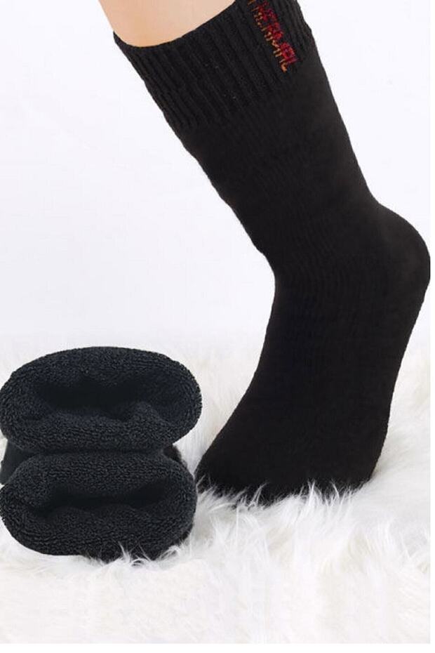 Men's and Women's Unisex Black 6 Pairs Thermal Towel Winter Socks